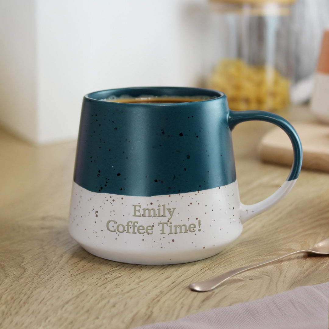 Personalised Blue Speckled Ceramic Mug, The Personal Shop, personalised gifts