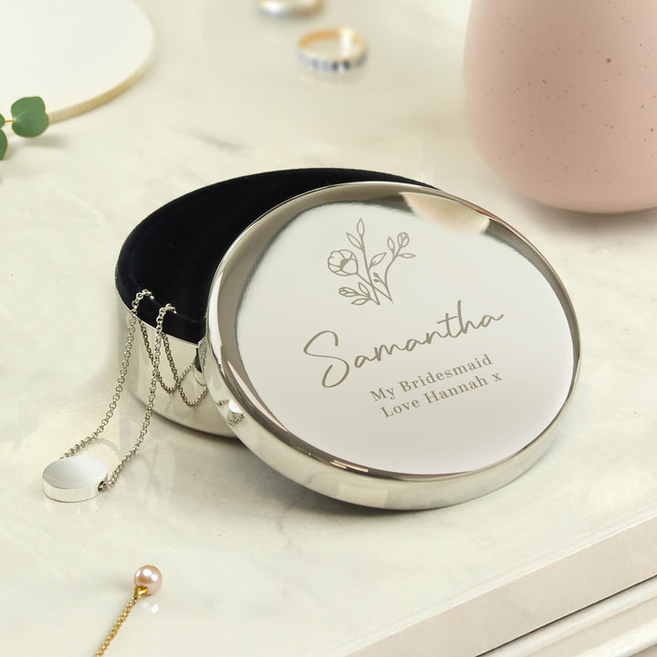 Personalised Floral Round Trinket Box – alternative view