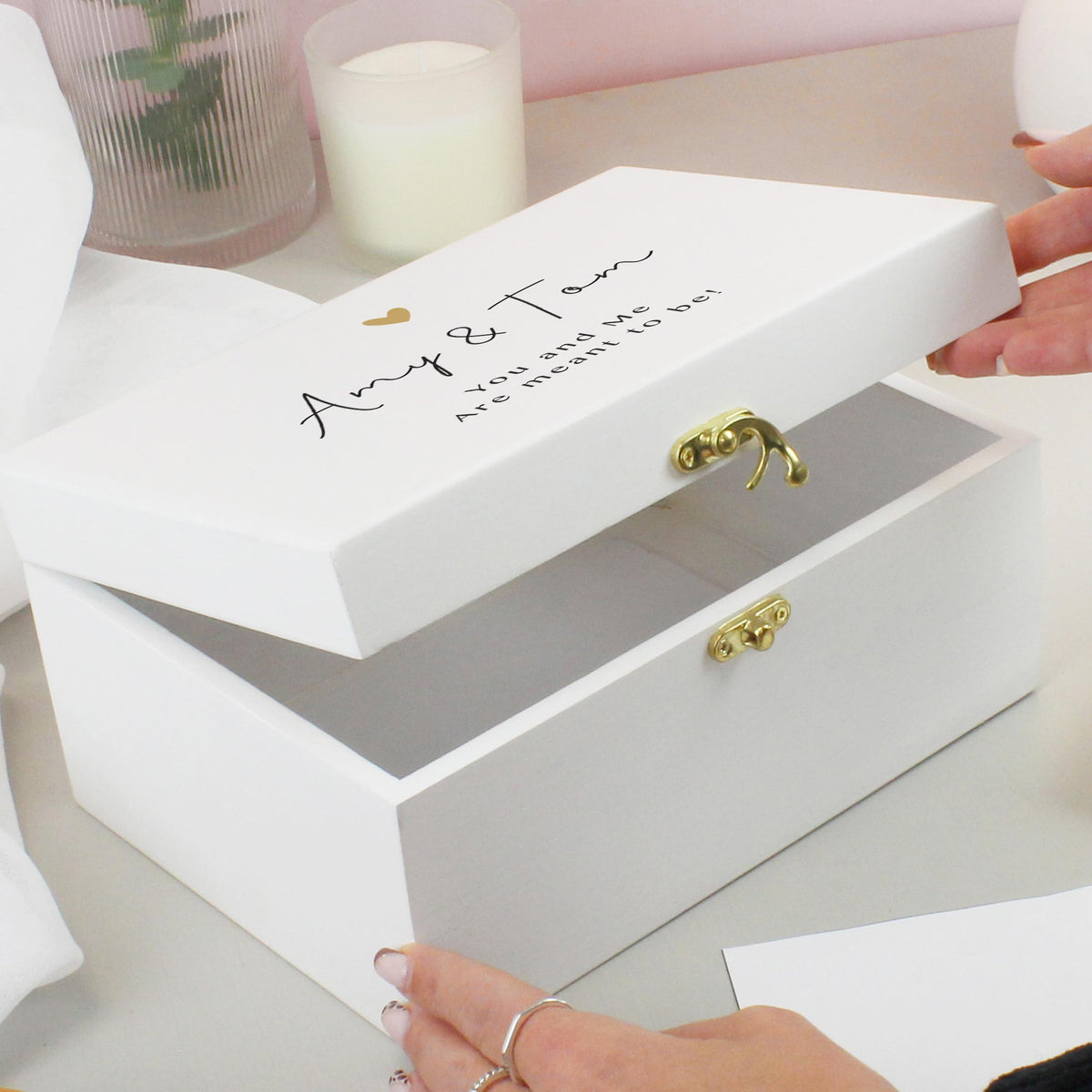 Personalised Gold Heart White Memory Box, The Personal Shop, personalised gifts