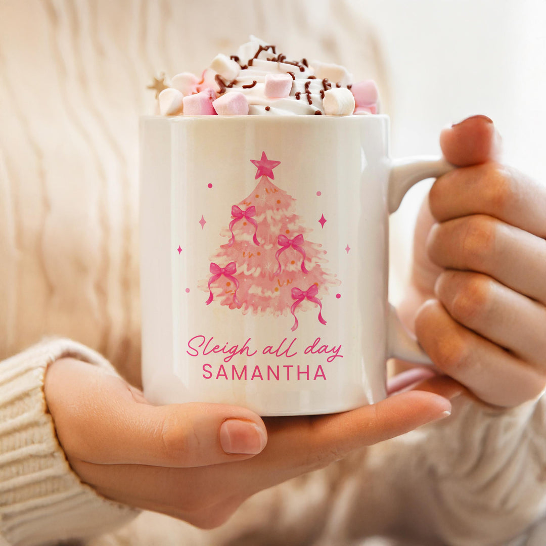 Personalised Pink Christmas Tree Mug – alternative view