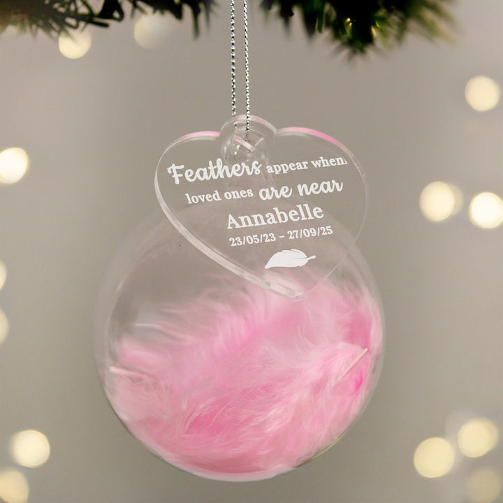 Personalised Pink Memorial Feather Bauble – alternative view