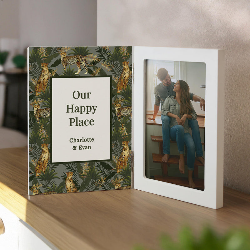 Personalised Leopard Print Wooden Hinged 6x4 Photo Frame