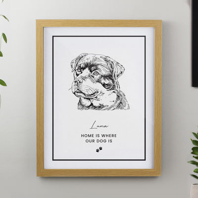 Personalised Dog Breed Oak Framed Print