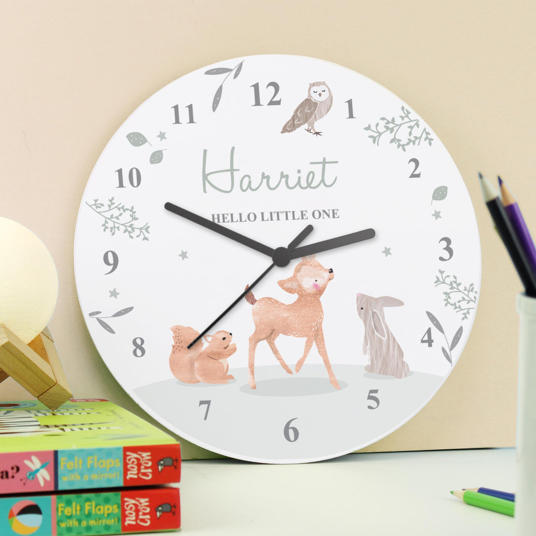 Personalised Woodland Animals Wooden Nursery Clock – alternative view