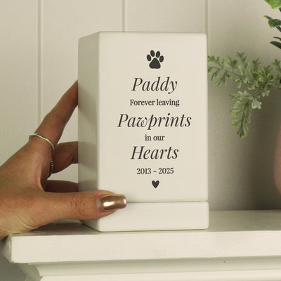 Personalised Pet Pawprints Small Wooden Urn