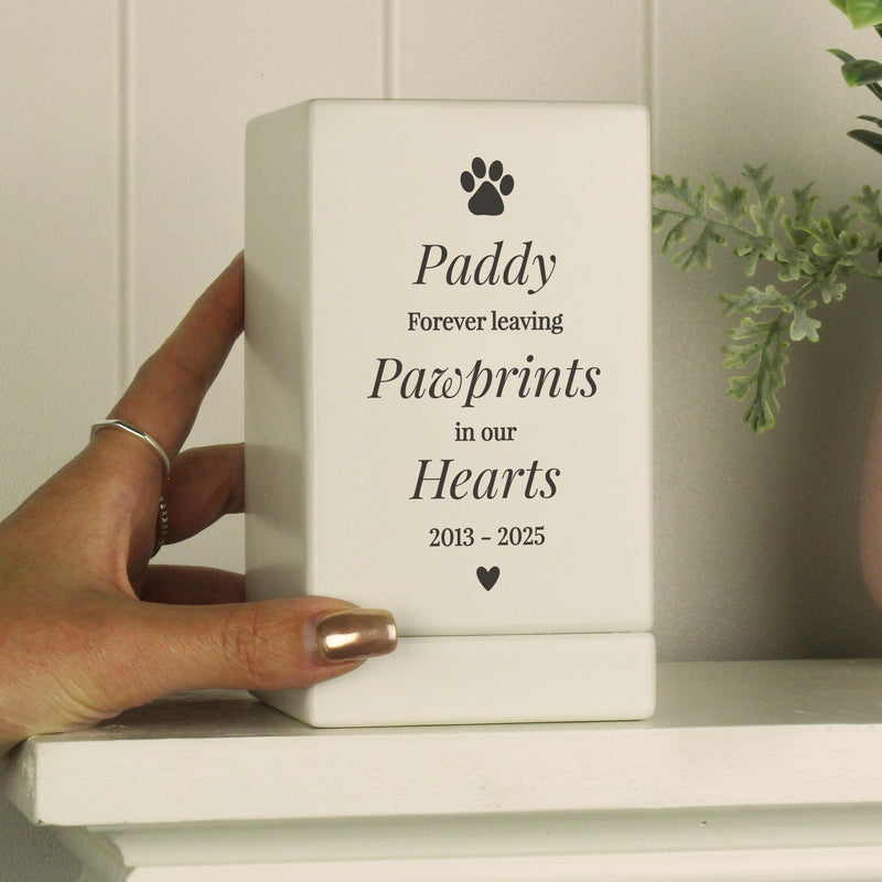 Personalised Pet Pawprints Small Wooden Urn