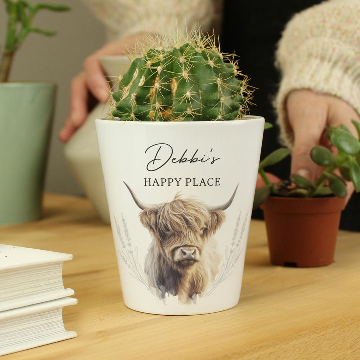 Personalised Highland Cow Plant Pot – alternative view