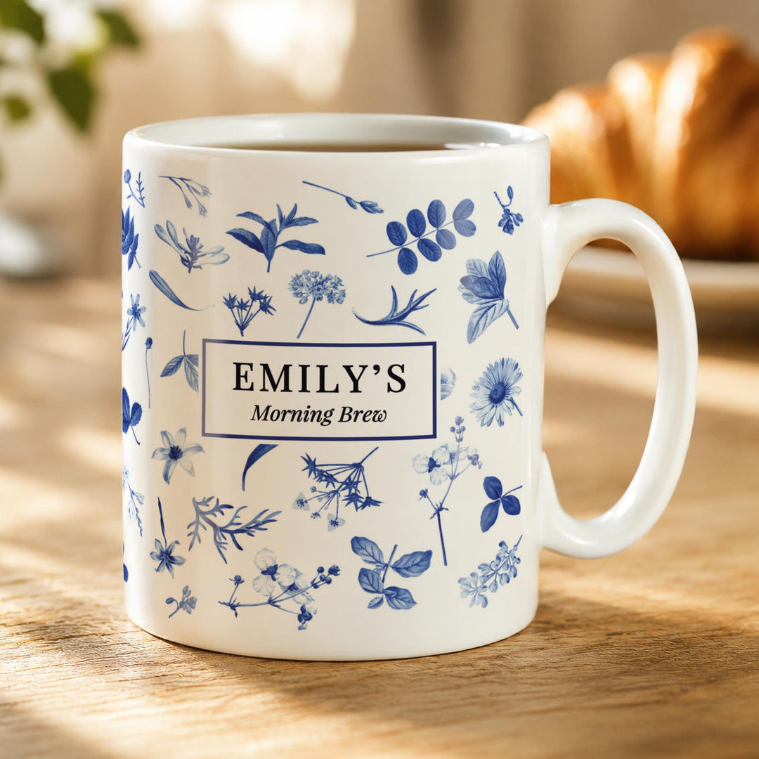 Personalised Blue Floral mug, The Personal Shop, personalised gifts