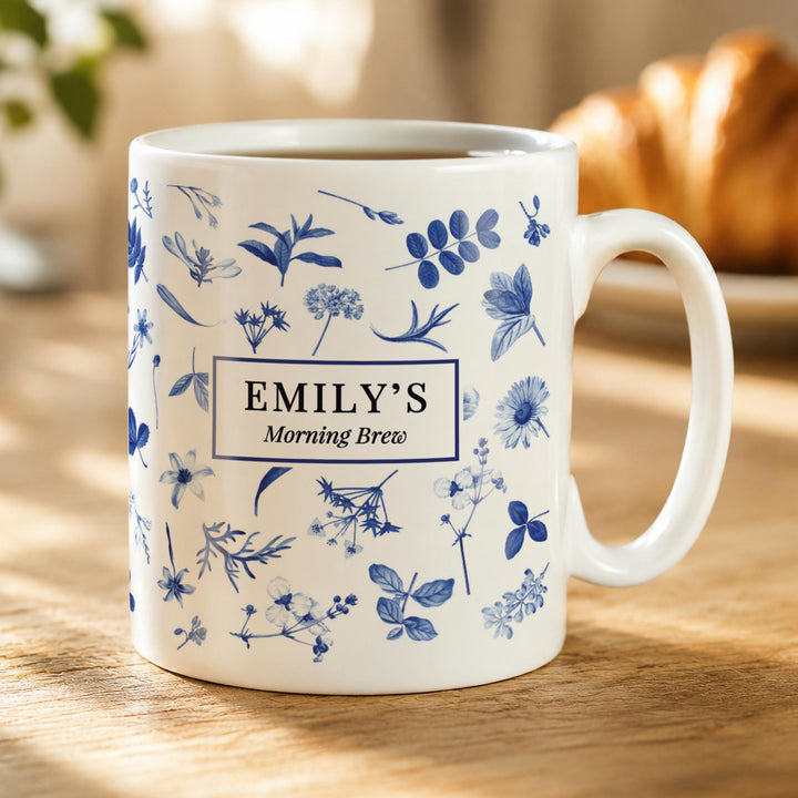 Personalised Blue Floral mug, The Personal Shop, personalised gifts