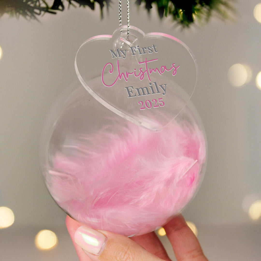 Personalised My 1st Christmas Pink Feather Bauble – alternative view