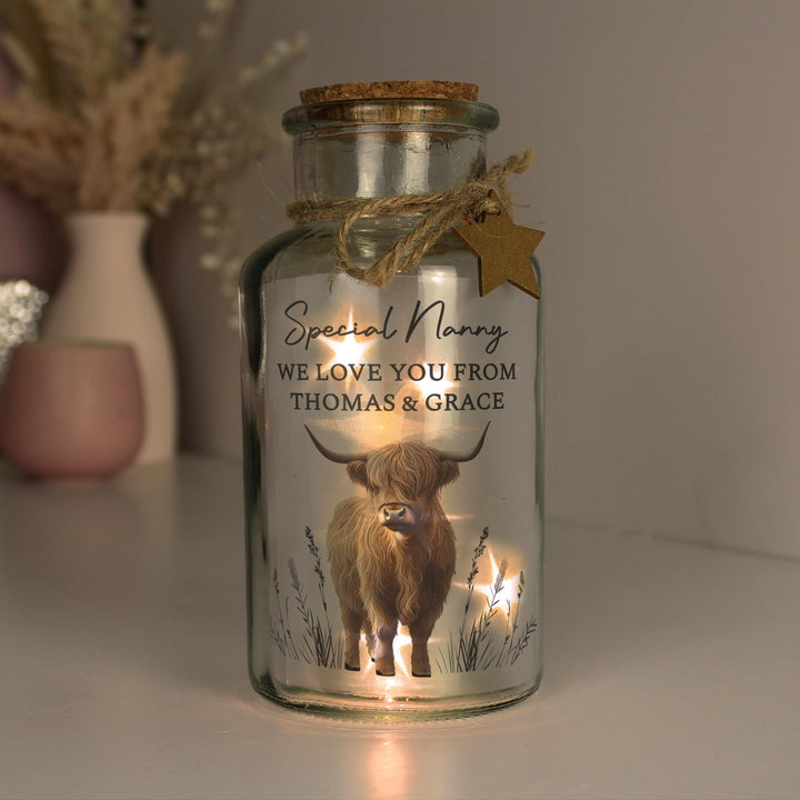 Personalised Highland Cow LED Light Up Jar – alternative view