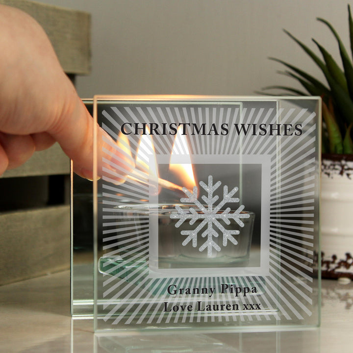 Personalised Snowflake Silver Glitter Tea Light Holder, The Personal Shop, personalised gifts