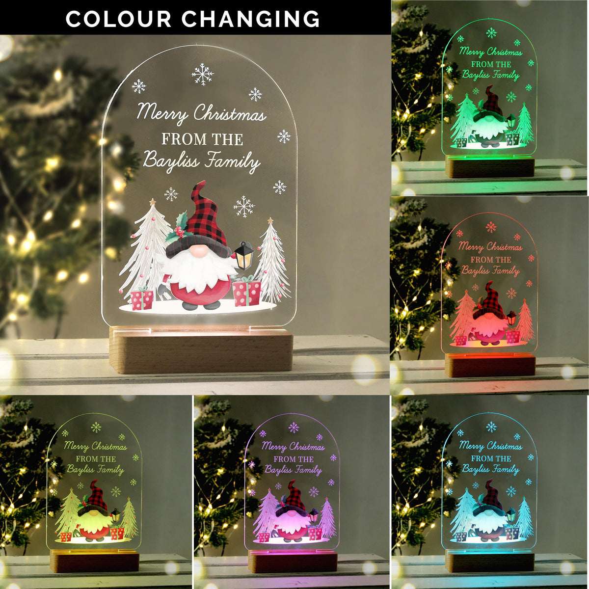 Personalised Gonk Wooden Based LED Christmas Light – alternative view