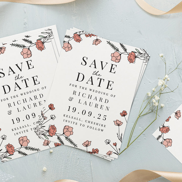 Personalised Pink Floral Set of 36 Wedding Save the Dates – alternative view