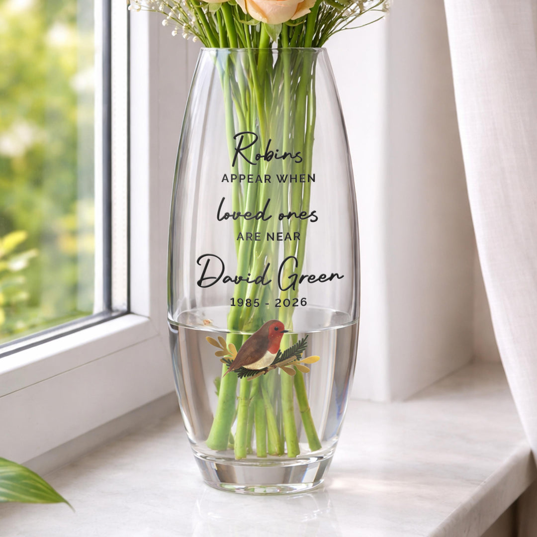 Personalised Robins Appear Bullet Vase, The Personal Shop, personalised gifts