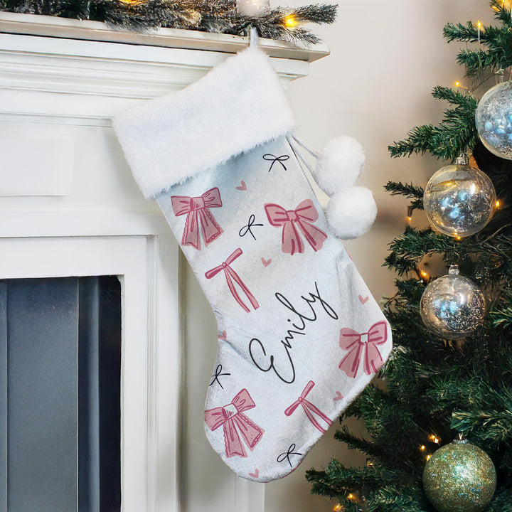 Personalised Pink Bow Christmas Stocking