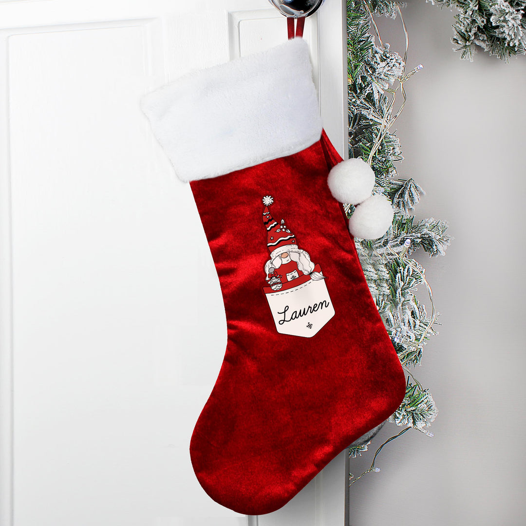 Personalised Gonk Family Red Christmas Stocking- Female – alternative view