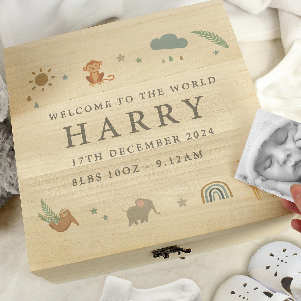 Personalised Safari Animals Large Wooden Keepsake Box, The Personal Shop, personalised gifts