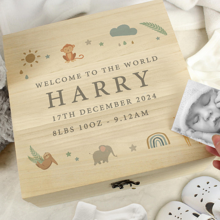 Personalised Safari Animals Large Wooden Keepsake Box, The Personal Shop, personalised gifts
