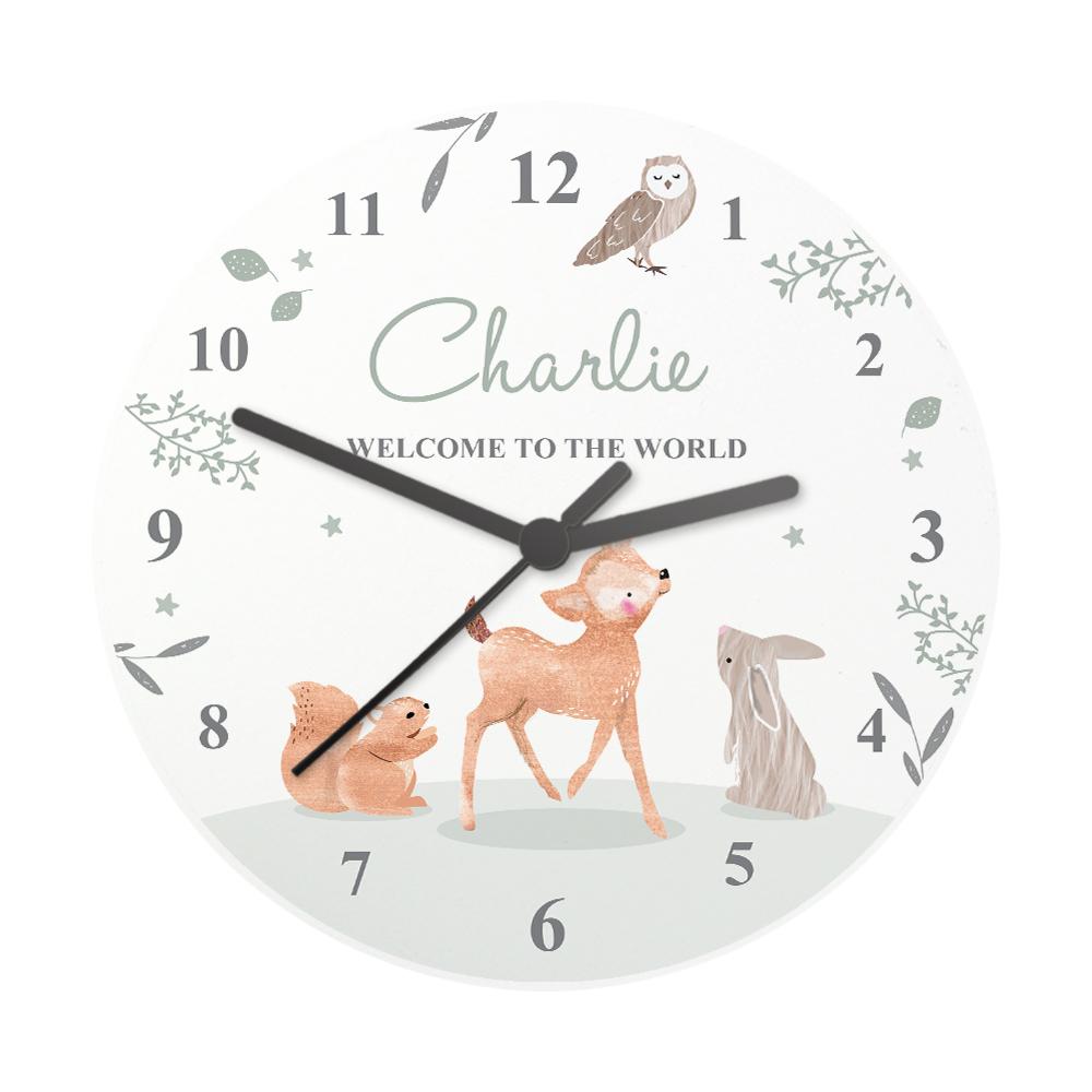 Personalised Woodland Animals Wooden Nursery Clock – alternative view