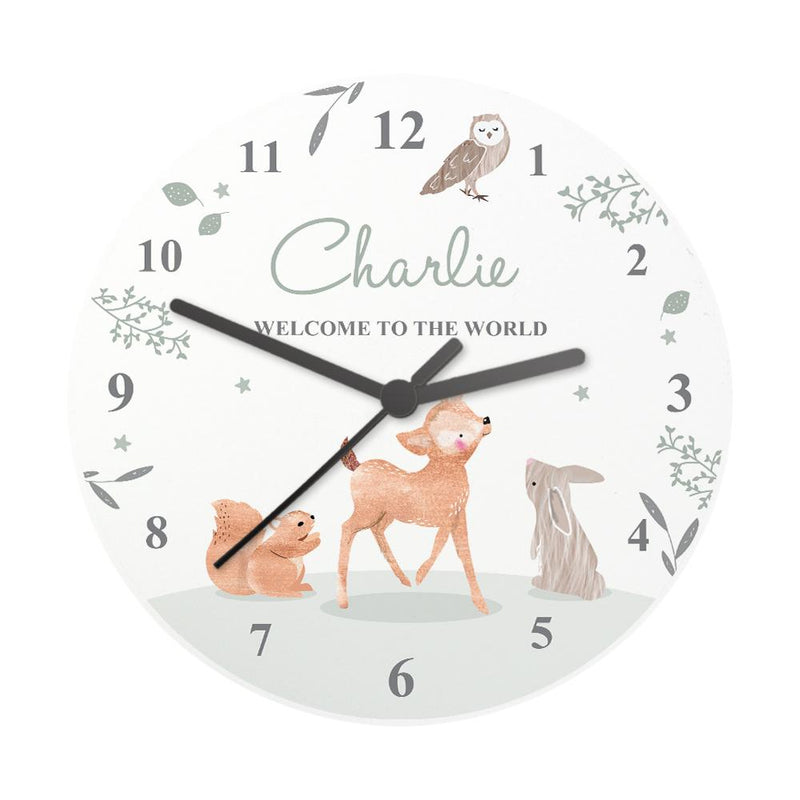 Personalised Woodland Animals Wooden Nursery Clock