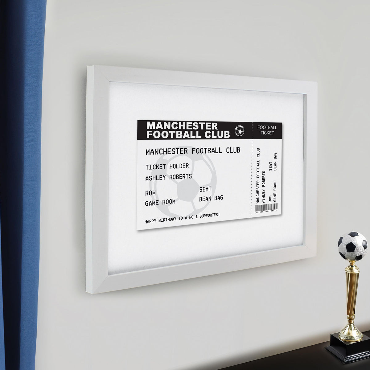 Personalised Football Ticket White Poster Frame – alternative view
