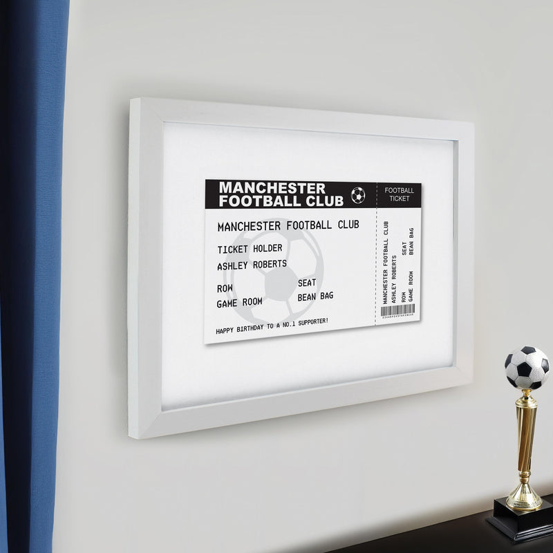 Personalised Football Ticket White poster Frame