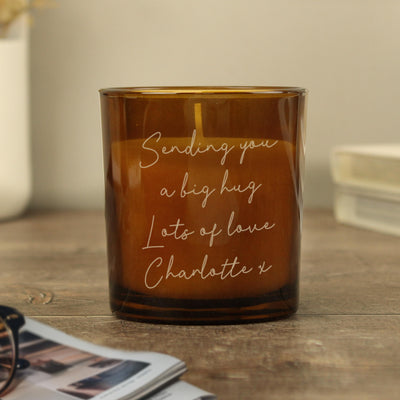 Personalised Engraved Message Amber Glass Candle