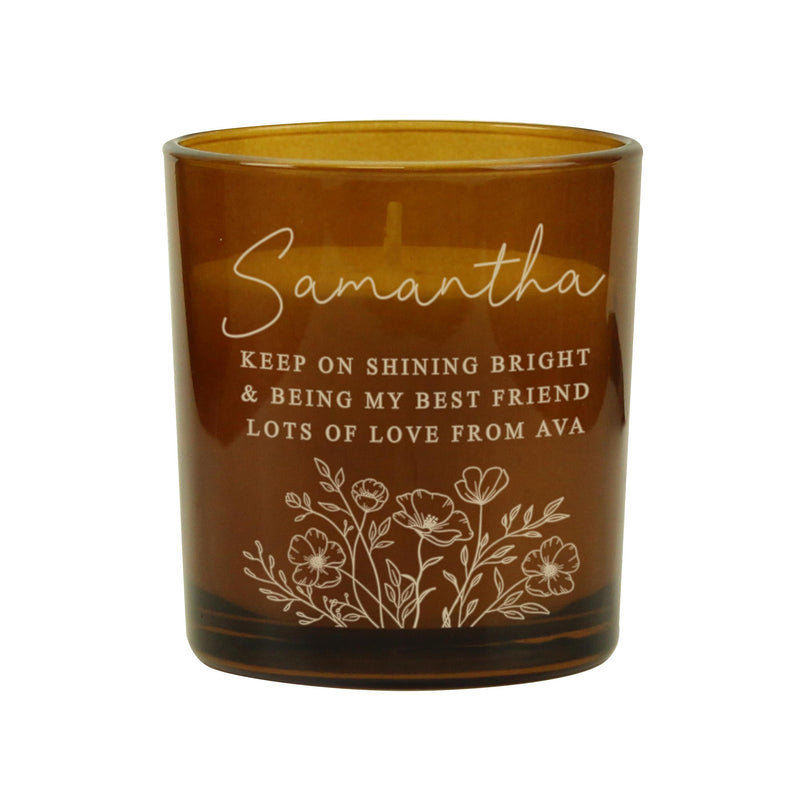 Personalised Wild Flowers Amber Glass Candle