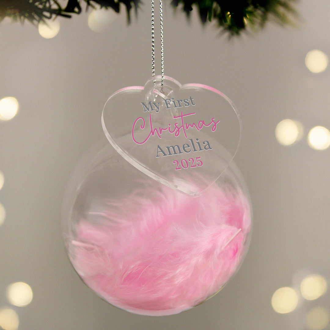 Personalised My 1st Christmas Pink Feather Bauble – alternative view