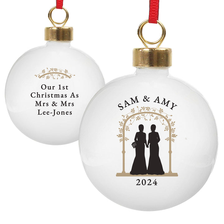 Personalised Mrs &amp; Mrs Bauble, The Personal Shop, personalised gifts