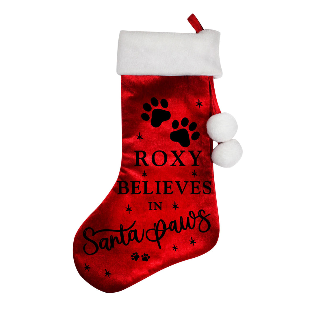 Personalised Santa Paws Christmas Red Stocking – alternative view