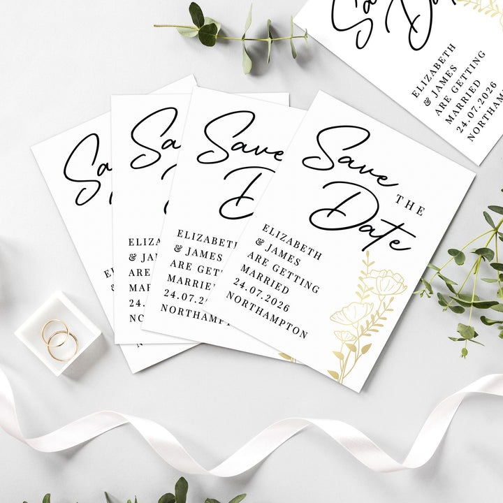 Personalised Gold Floral Set of 36 Wedding Save the Dates, The Personal Shop, personalised gifts