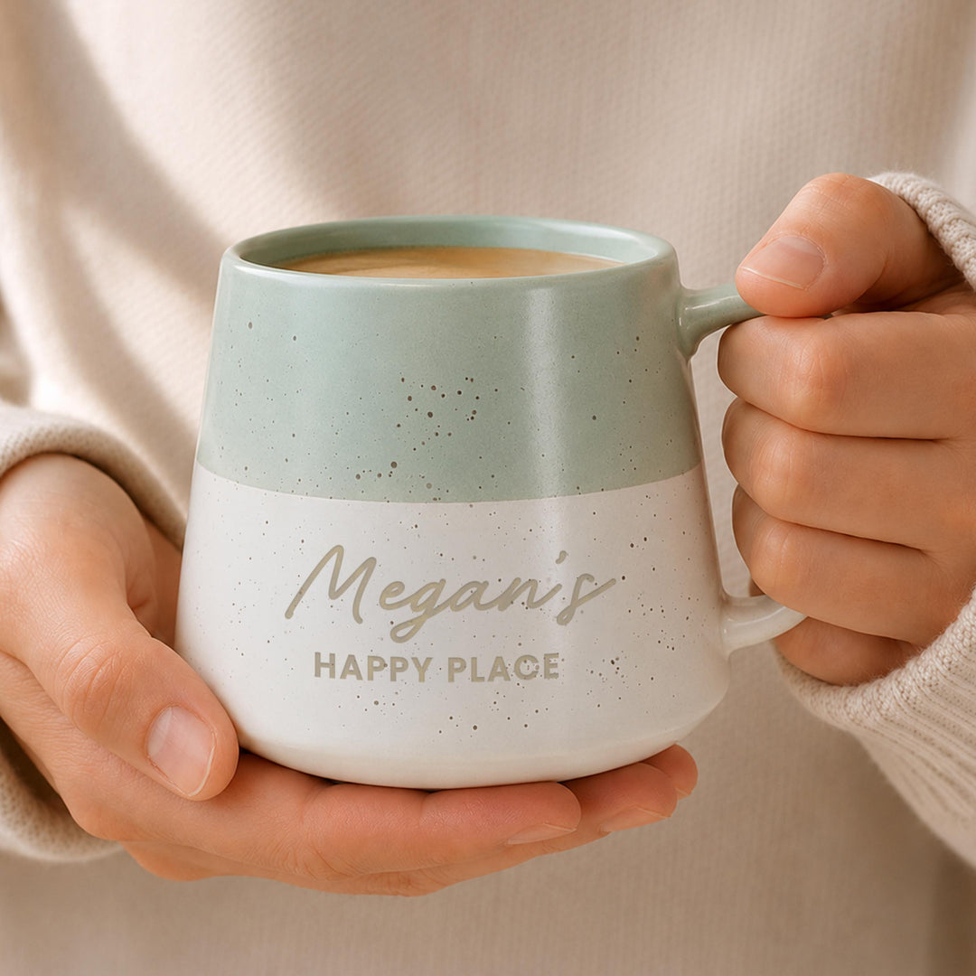 Personalised Message Green Speckled Ceramic Mug, The Personal Shop, personalised gifts