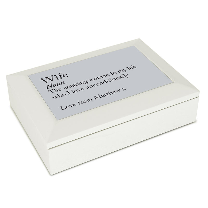 Personalised Definition White Wooden Jewellery Box