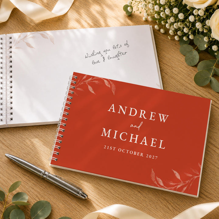 Personalised Botanical Burnt Orange Wedding Guest Book, The Personal Shop, personalised gifts
