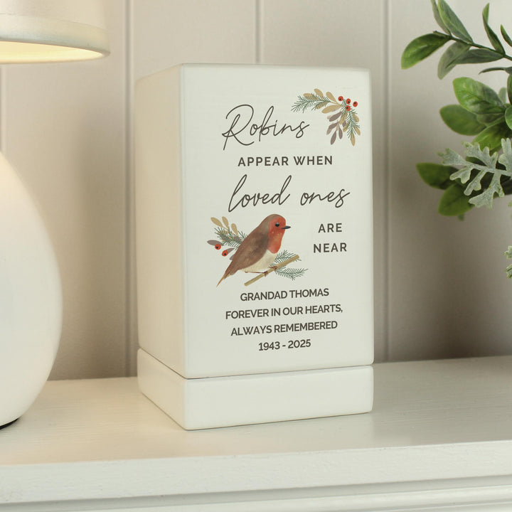 Personalised Robins Appear Small Wooden Urn, The Personal Shop, personalised gifts