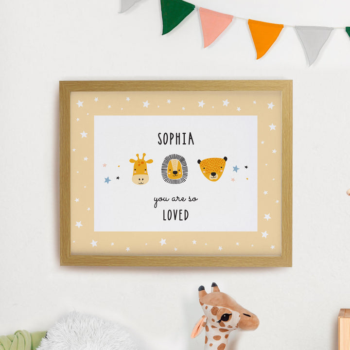 Personalised Safari Animals Oak Poster Frame, The Personal Shop, personalised gifts
