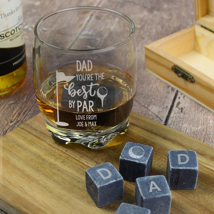 Personalised Best By Par Glass &amp; Whisky Stones – alternative view