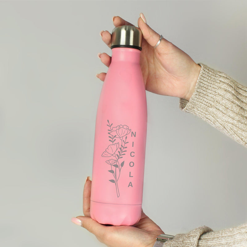 Personalised Floral Pink Metal Insulated Drinks Bottle