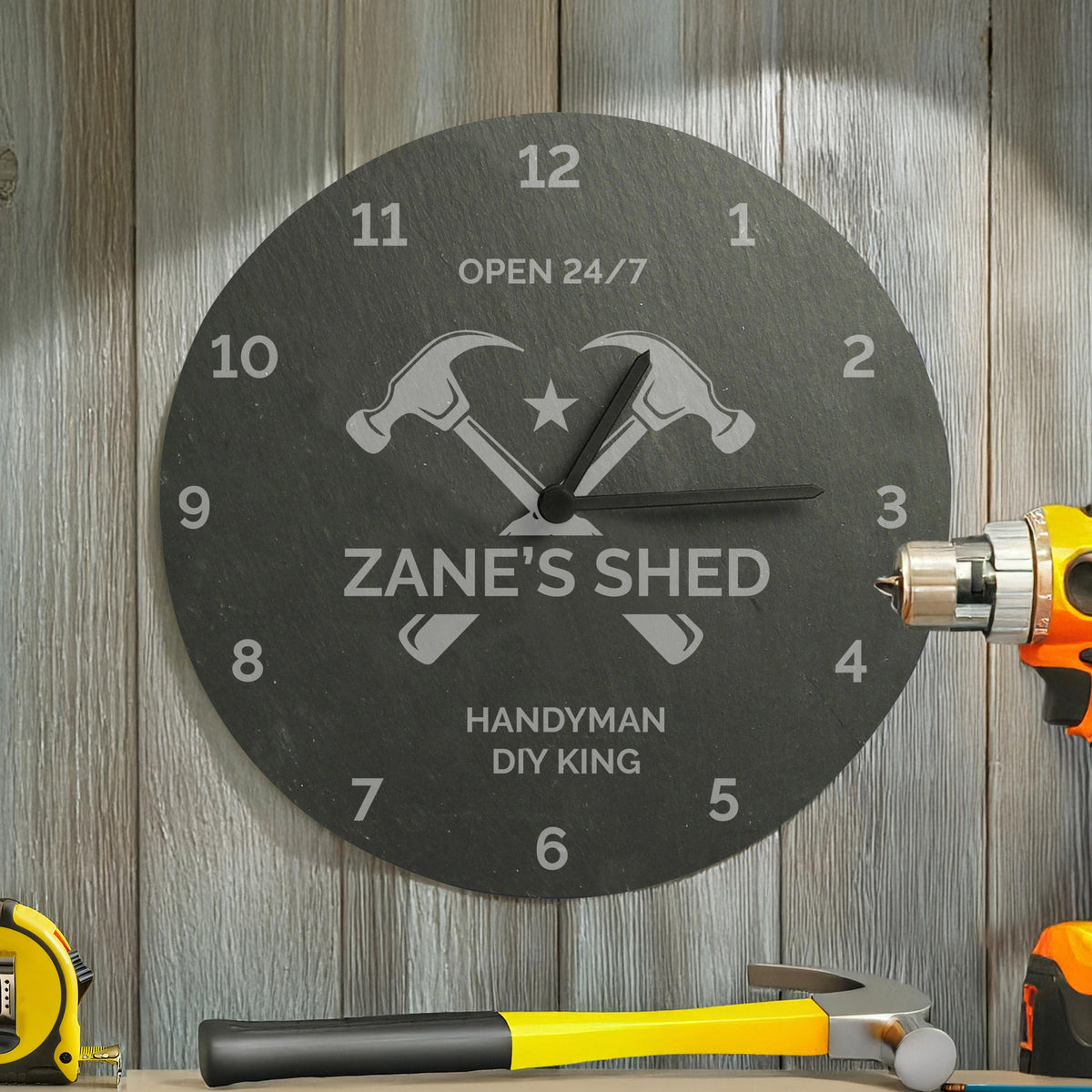 Personalised Tools Slate Clock – alternative view