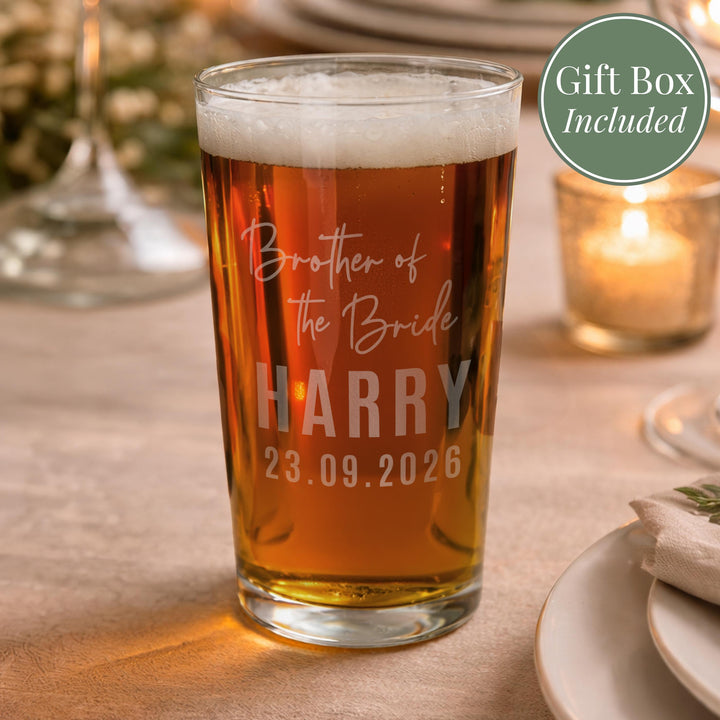 Personalised Brother of the Bride Elegant Pint Glass, The Personal Shop, personalised gifts