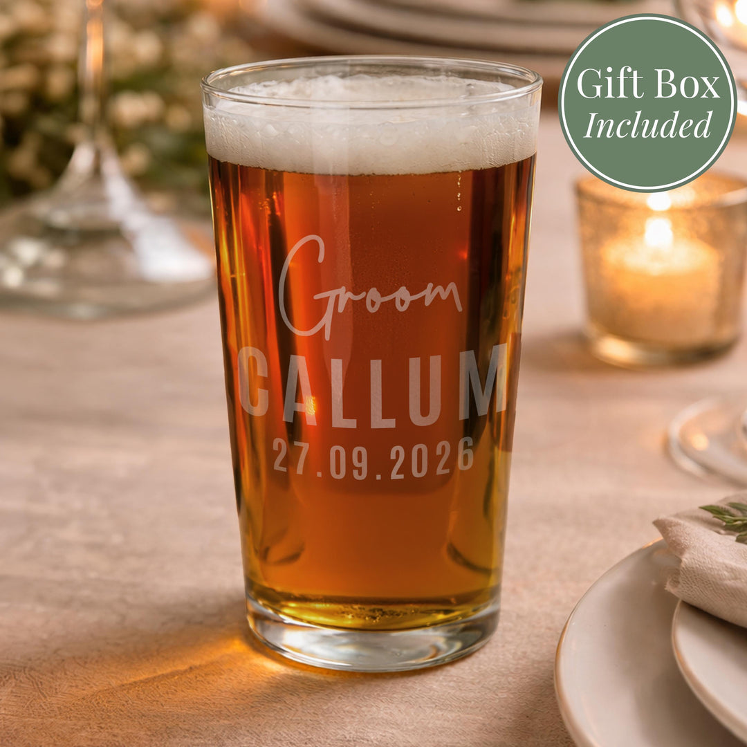 Personalised Groom Elegant Pint Glass, The Personal Shop, personalised gifts