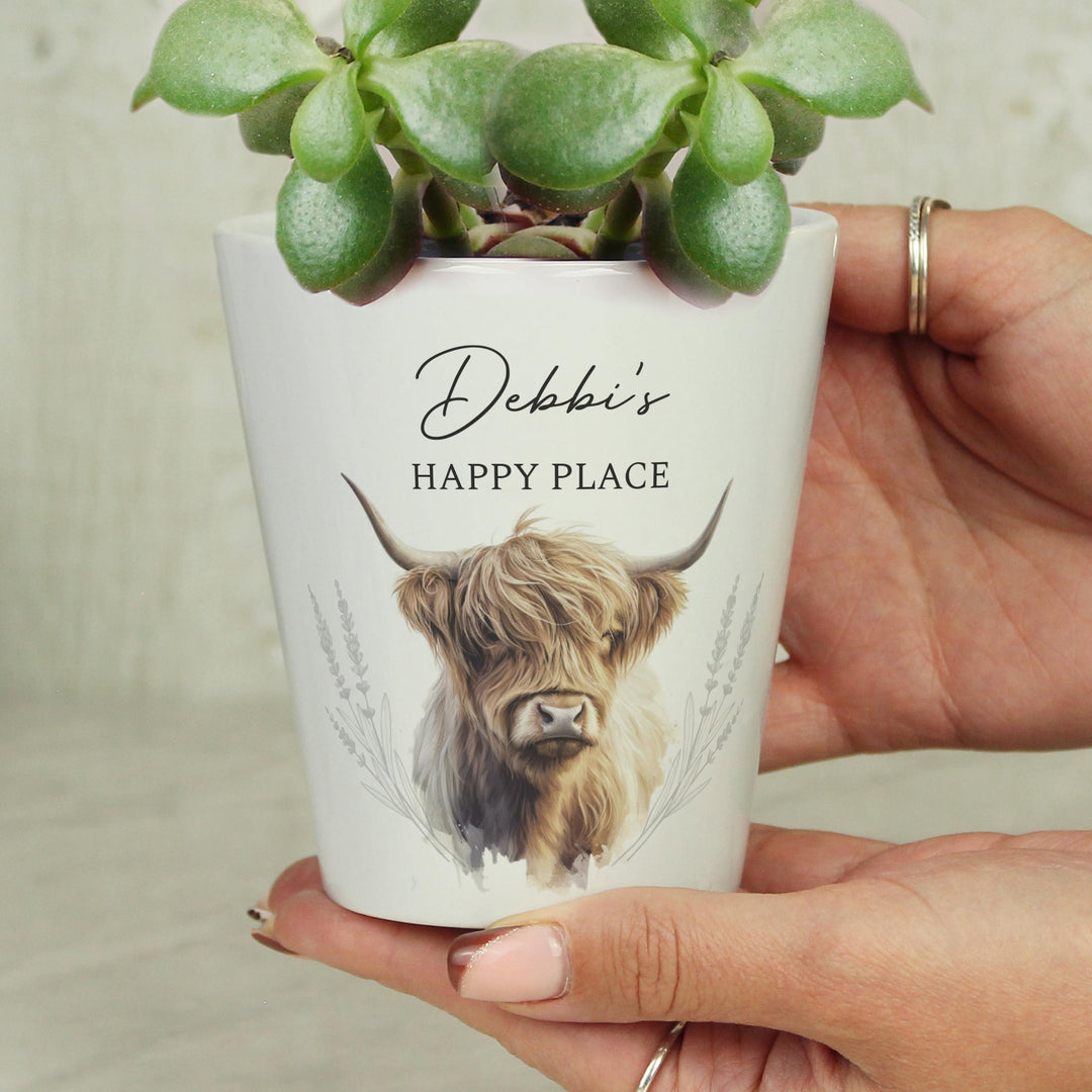 Personalised Highland Cow Plant Pot – alternative view