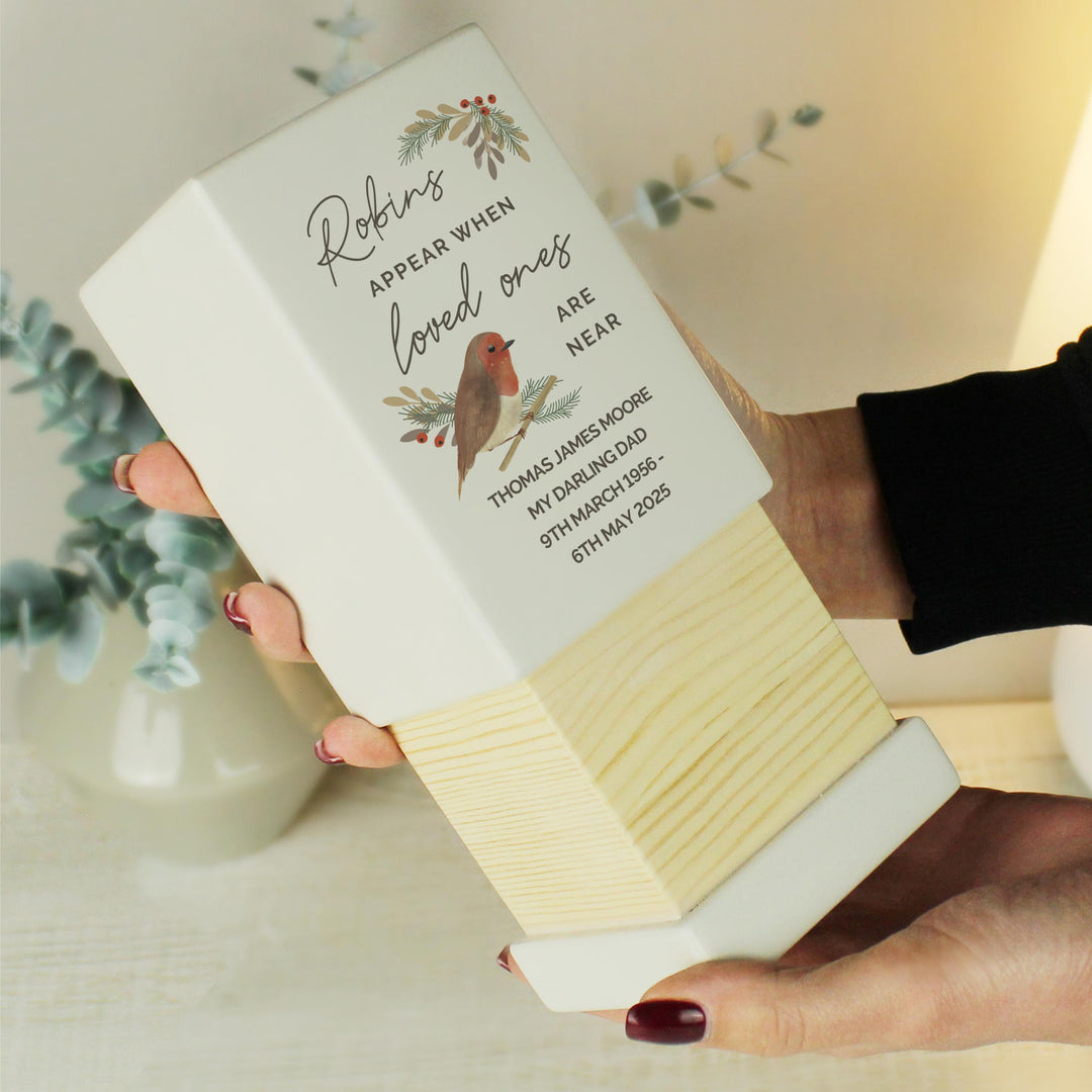 Personalised Robins Appear Small Wooden Urn, The Personal Shop, personalised gifts