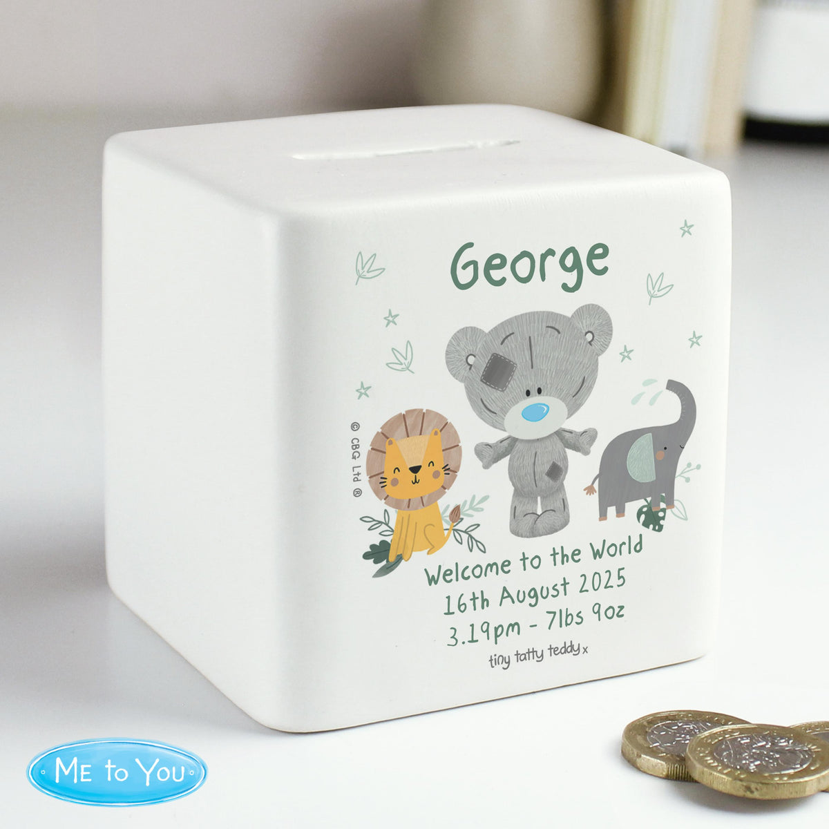 Personalised Tiny Tatty Teddy Jungle Animals Money Box, The Personal Shop, personalised gifts