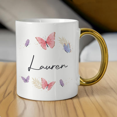 Personalised Butterfly Gold Handled Mug