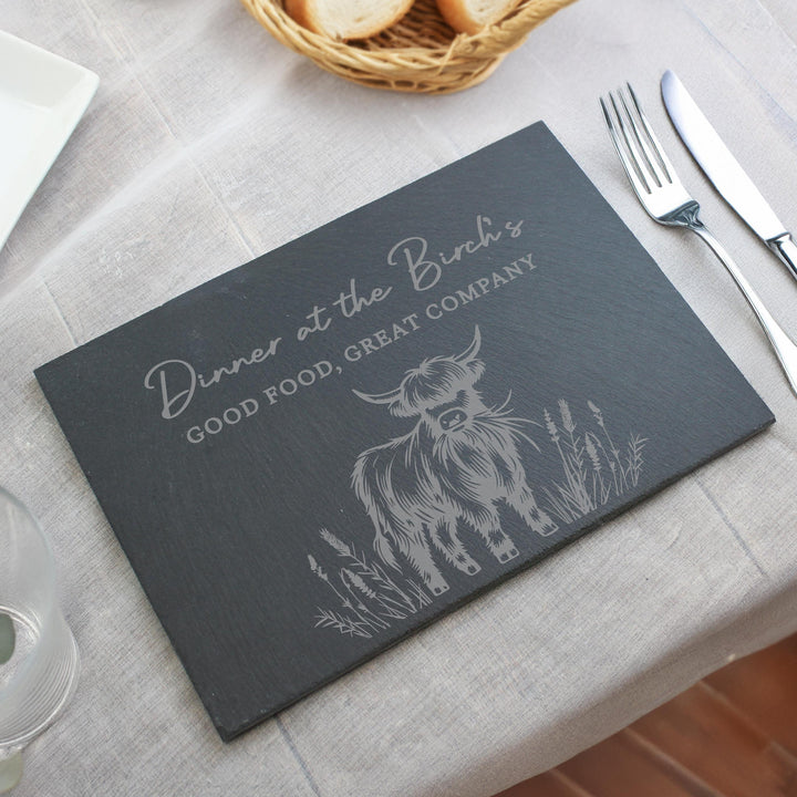 Personalised Highland Cow Slate Placemat, The Personal Shop, personalised gifts