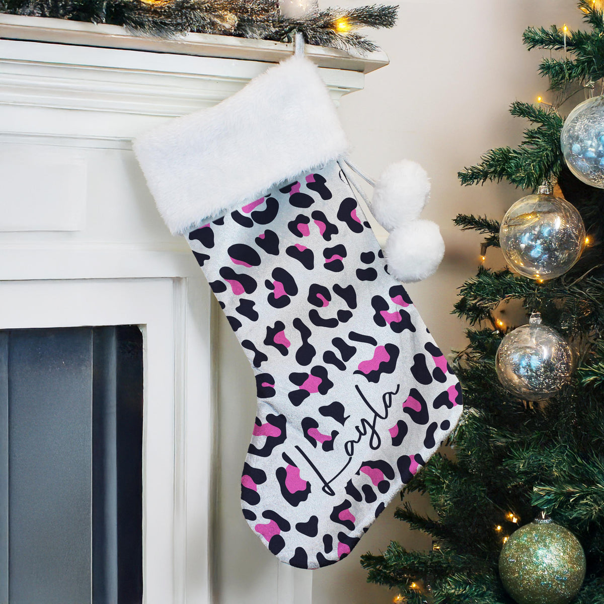Personalised Leopard Print Christmas Stocking