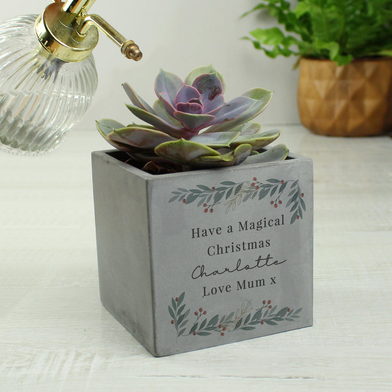 Personalised Christmas Foliage Concrete Planter